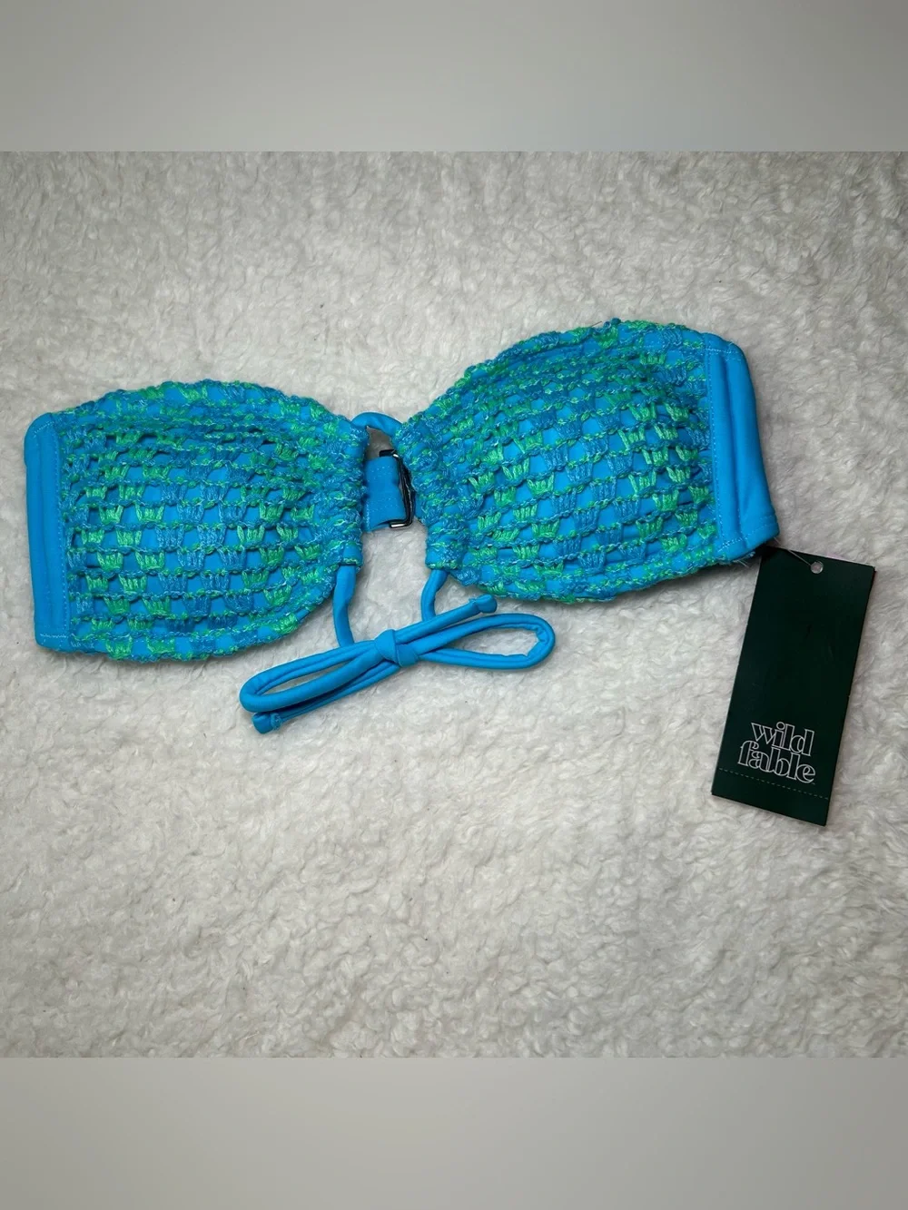 Wild Fable Women’s Blue & Green Crochet Bandeau Bikini Top XXS NEW